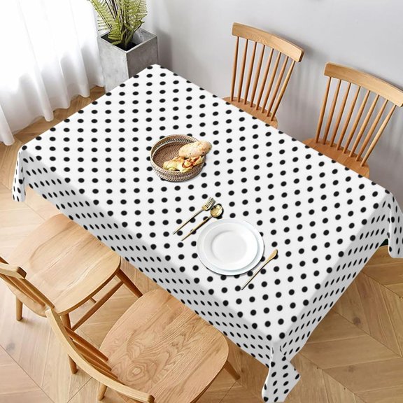 Black and White Polka Dots Rectangle Table Cloth Soft Washable Oblong Tablecloth Covers for Kitchen & Table Linens 60" x 102"
