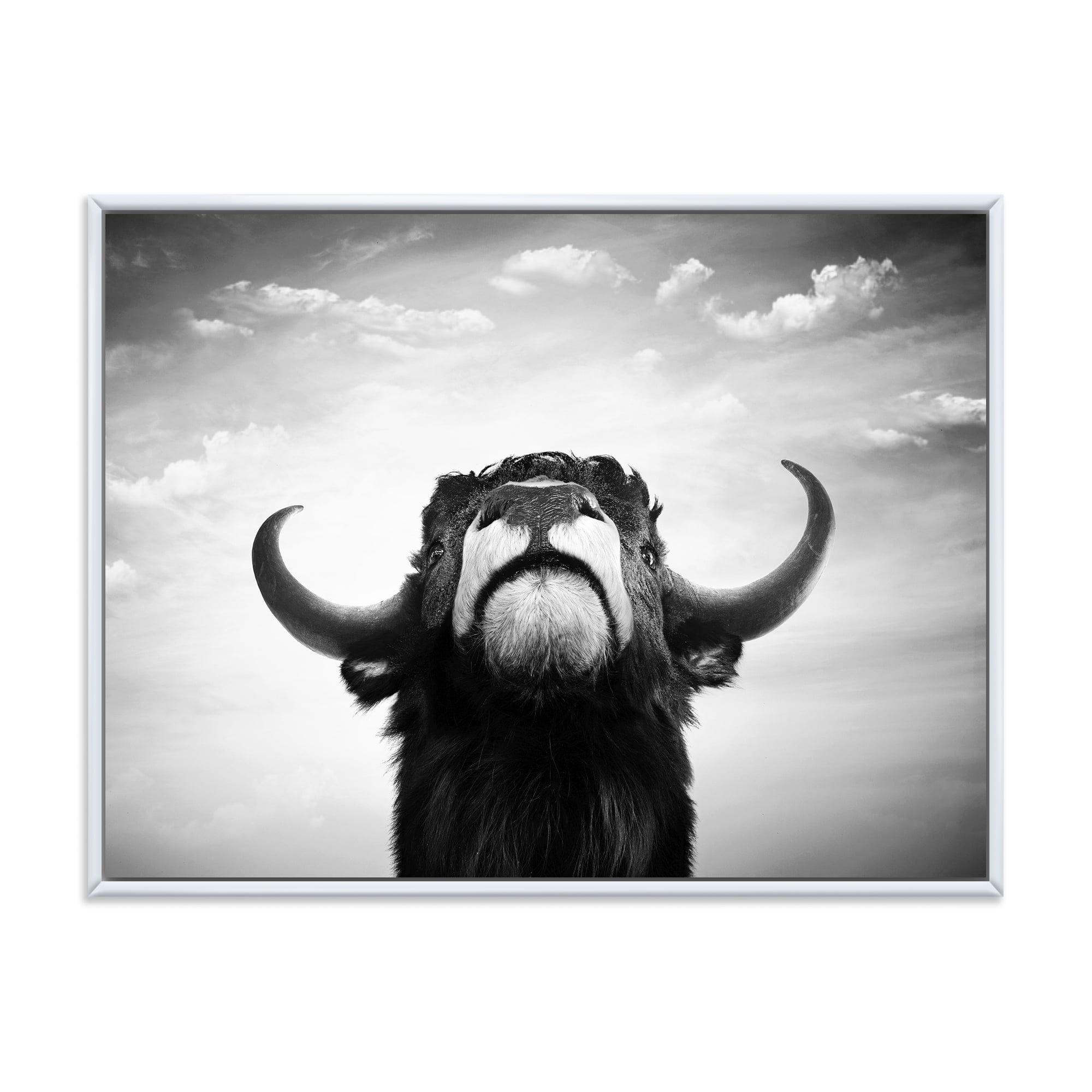 Black and White Portrait Of A Spanish Bull I 40 in x 30 in Framed Photography Canvas Art Print, by Designart