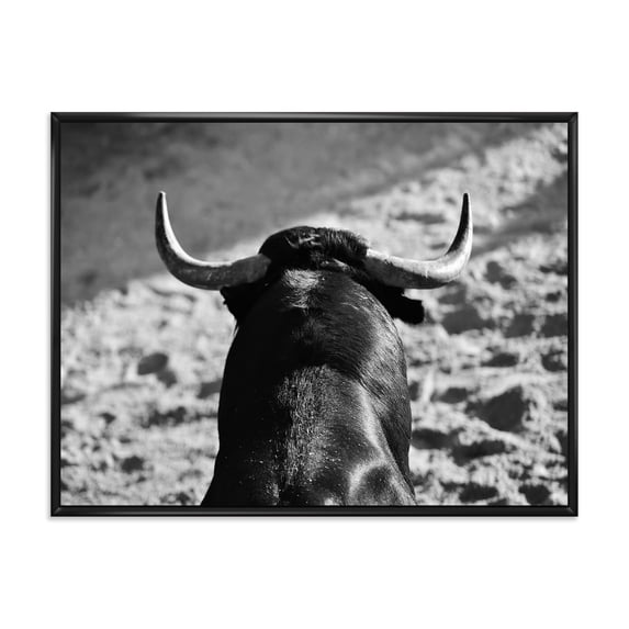 Black and White Portrait Of A Spanish Bull II 32 in x 24 in Framed Photography Canvas Art Print, by Designart