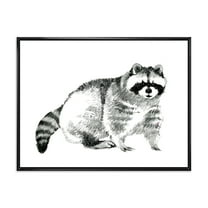 Black and White Portrait Of Raccoon 20 in x 12 in Framed Painting Canvas Art Print, by Designart