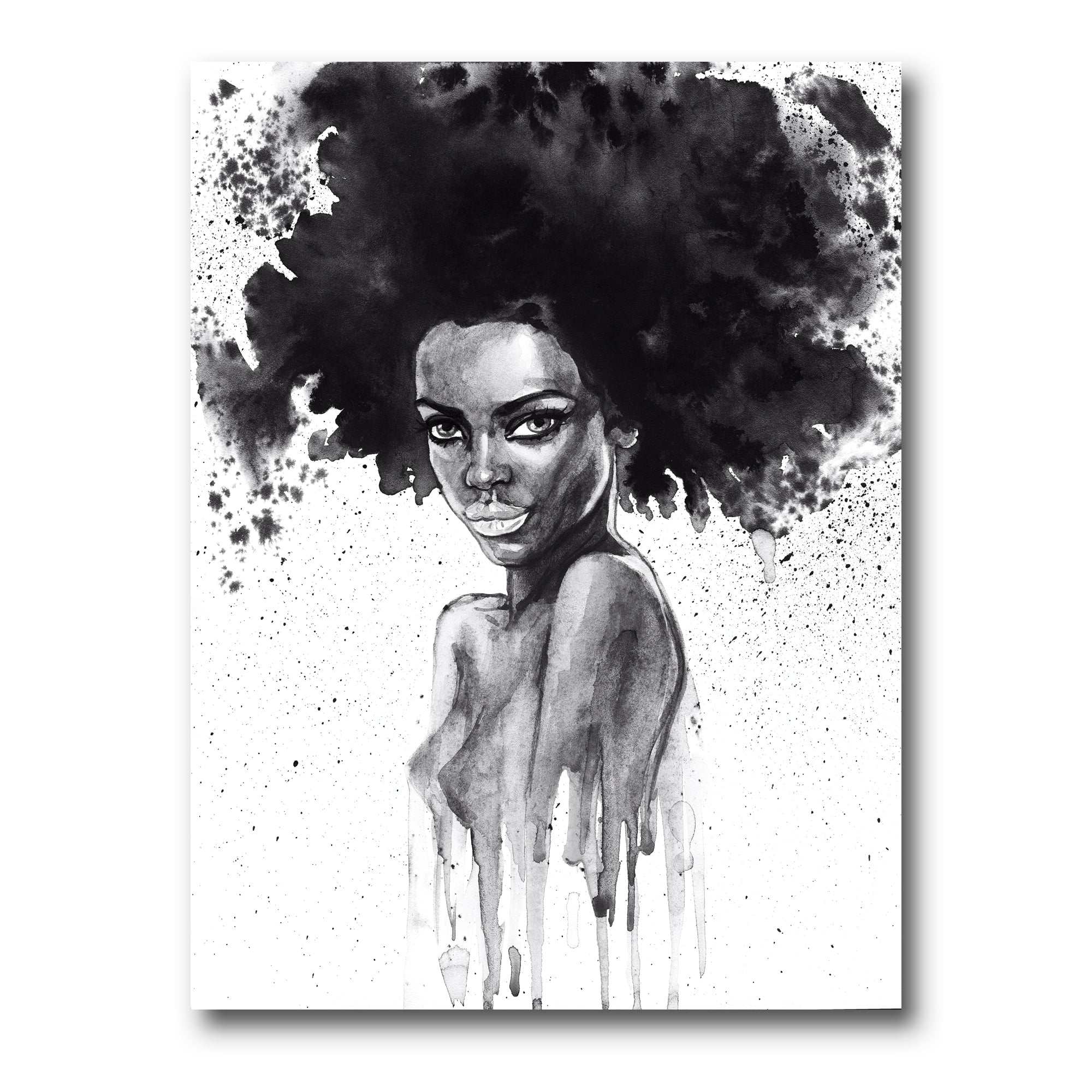 Black and White Portrait of African American Woman III 24 in x 32 in Painting Canvas Art Print, by Designart
