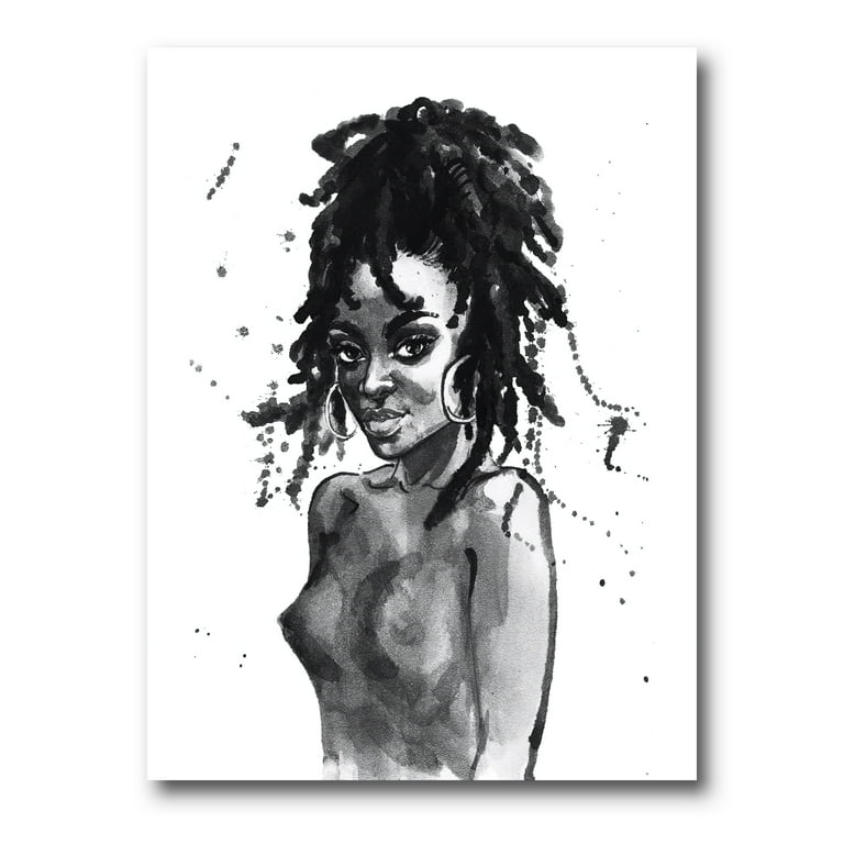 Black and White Portrait of African American Woman IV 32 in x 16 in Painting Canvas Art Print, by Designart