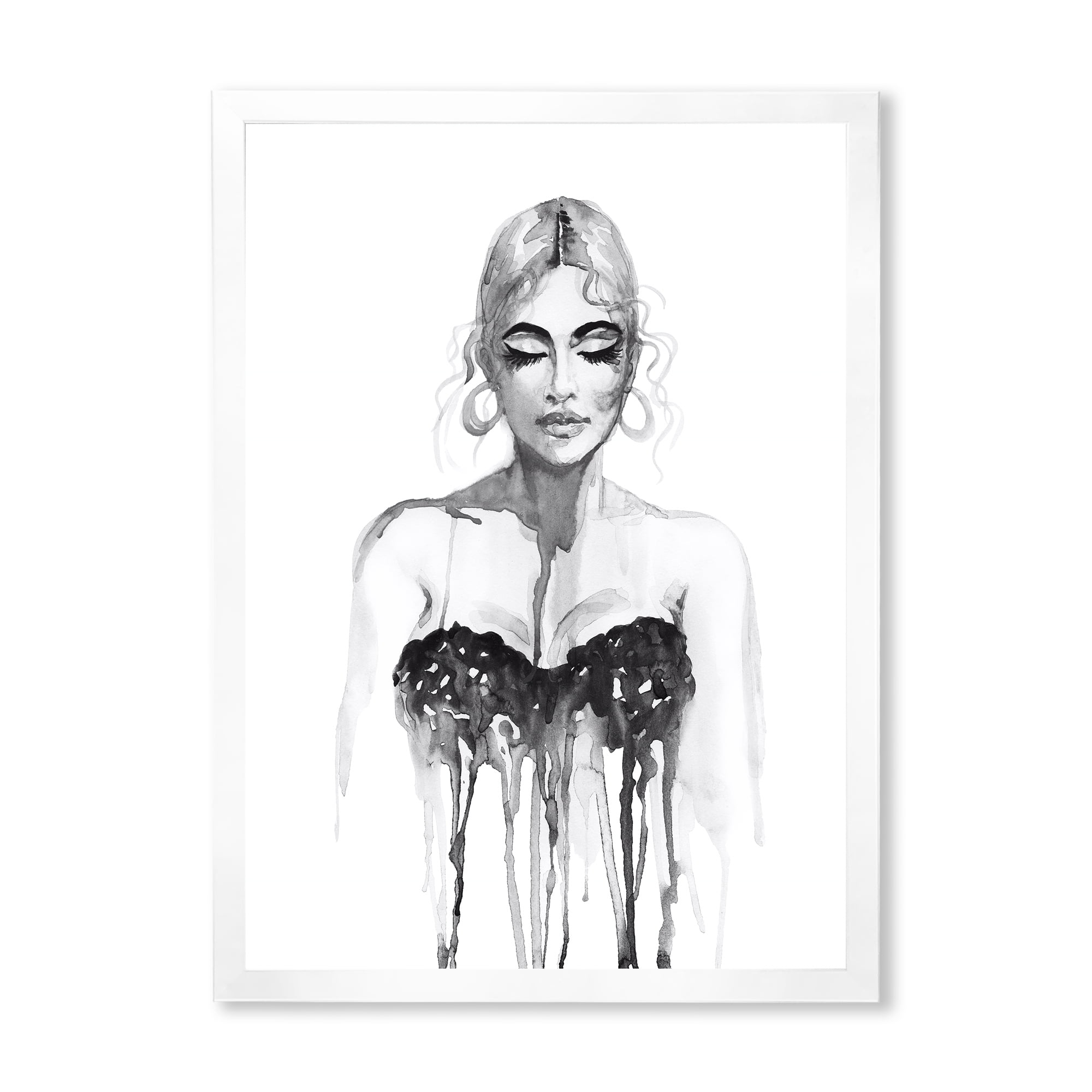 Black and White Portrait of Woman Wearing Evening Dress 30 in x 40 in Framed Painting Canvas Art Print, by Designart