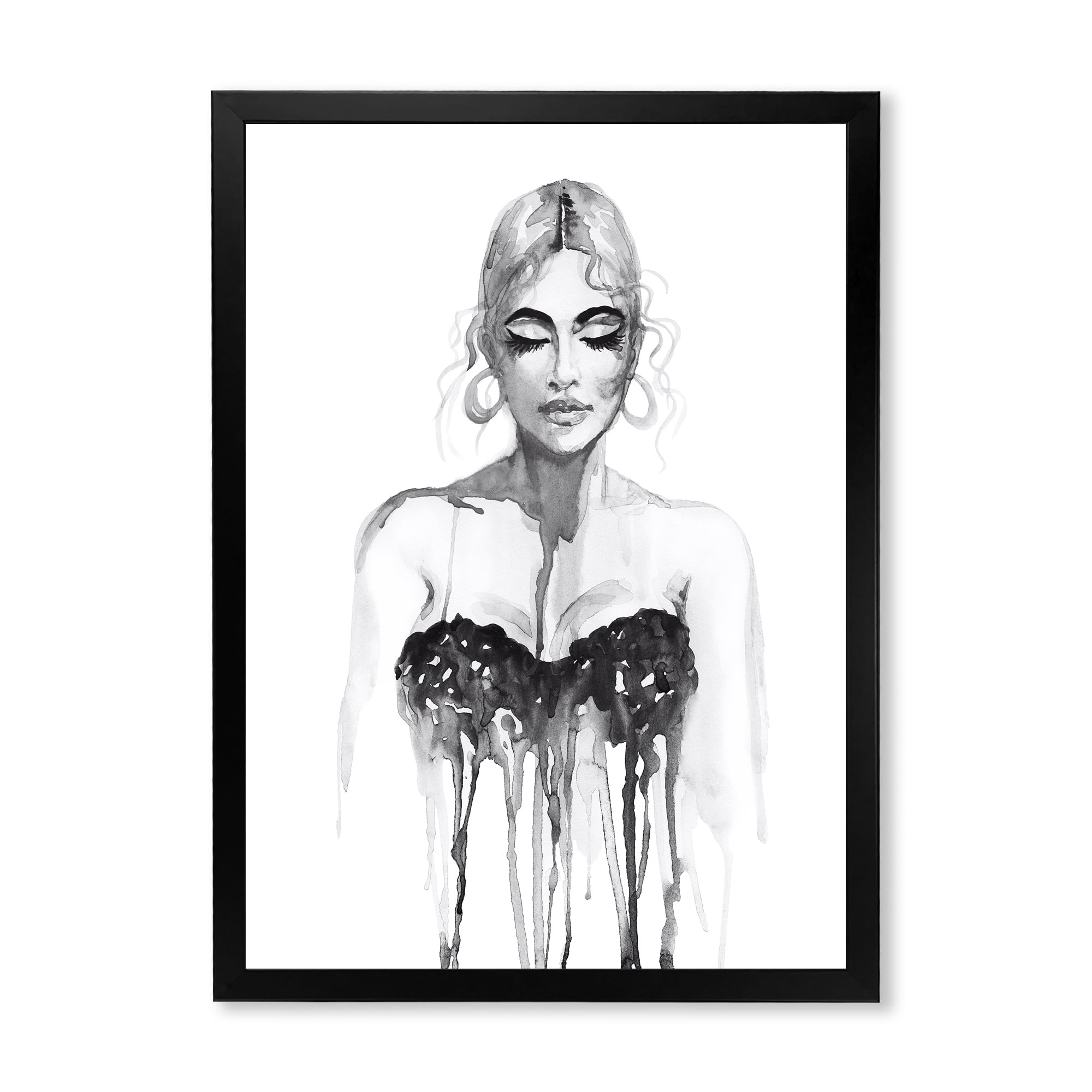 Black and White Portrait of Woman Wearing Evening Dress 30 in x 40 in Framed Painting Canvas Art Print, by Designart