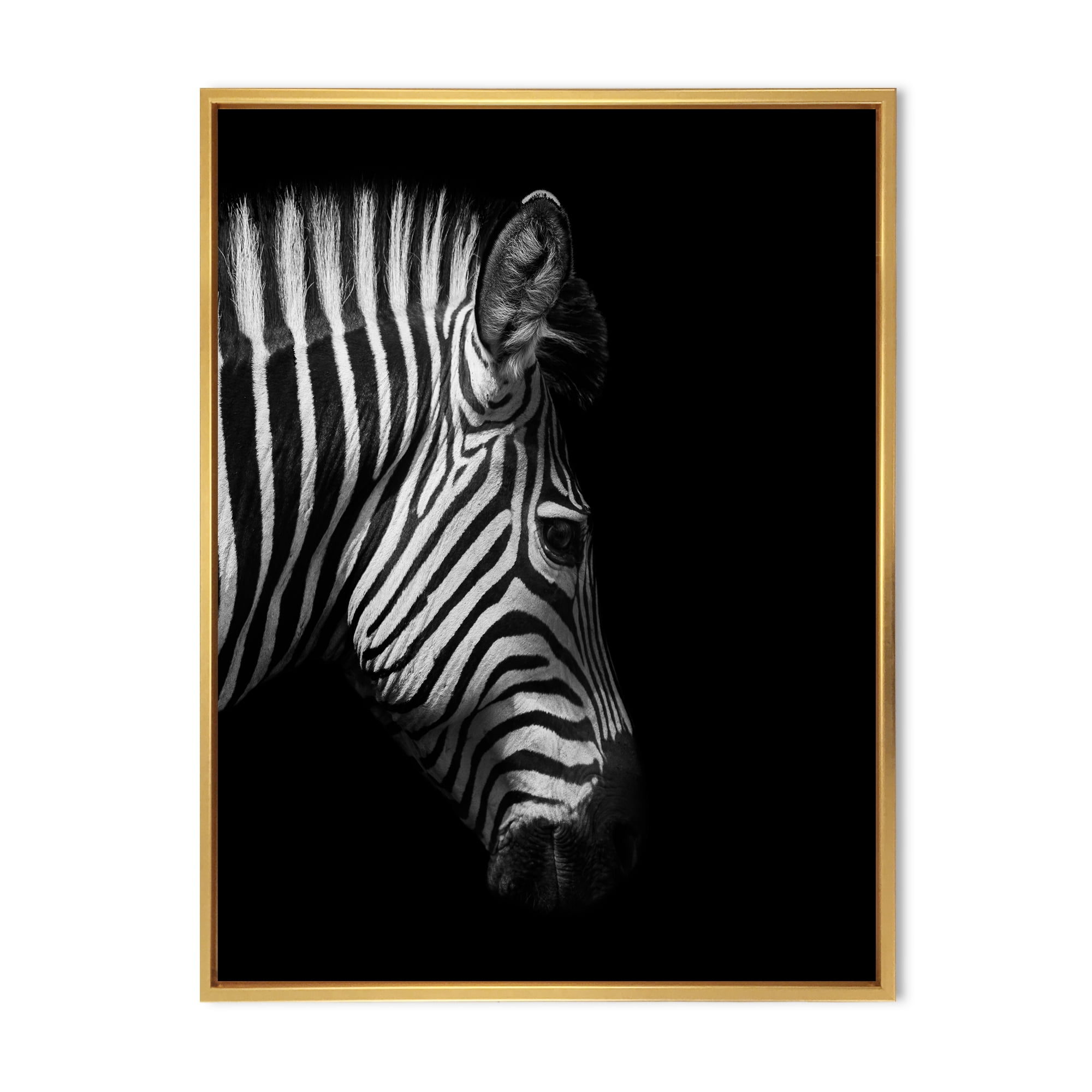Black and White Portrait of Zebra Head 24 in x 32 in Framed Painting Canvas Art Print, by Designart