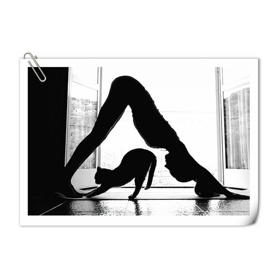 Black and White Poster Canvas Prints Wall Art Decor Yoga Woman and Cat Posters for Living Home Room Wall Decoration - 8x12 inches Unframed