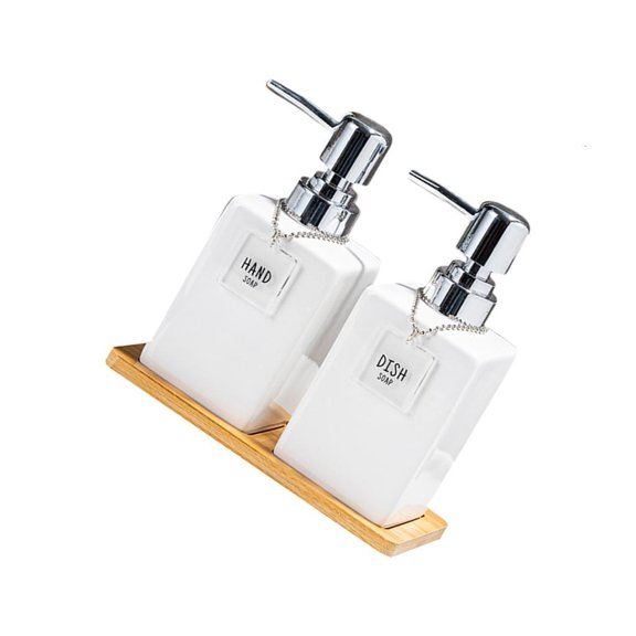 Black and White Press Pump Dispenser Bottle Ceramic Refillable Container for Liquids Travel Home Bathroom Essential