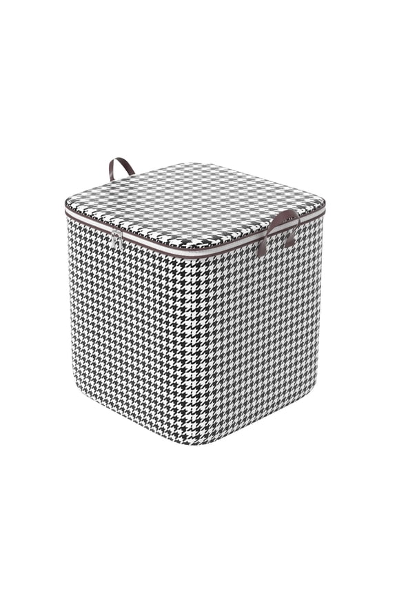 Black and White Printed Clothing Organizer Bag, Storage Box with Lid and Zipper, Storage for Moving, Travel, and Blankets（1Pack 100L）