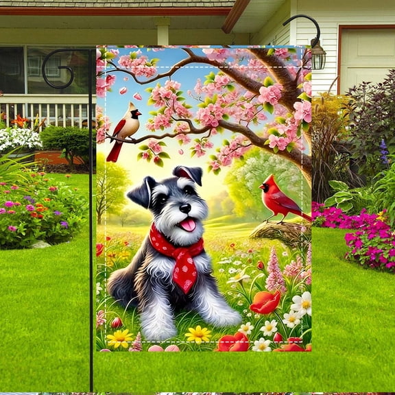 Black and White Puppy Cartoon Garden Flag 30x45cm 1 piece Double-sided Printed Animal Pattern Decorative flag