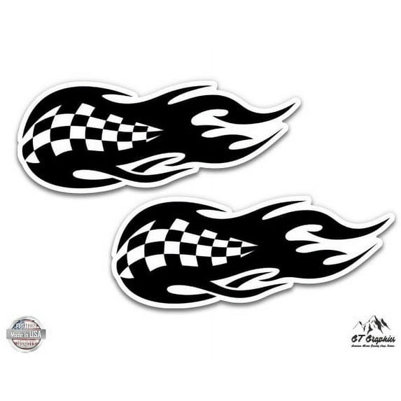 Black and White Race Car Flames - 7" Each Vinyl Stickers - For Car Laptop I-Pad - Waterproof Decals