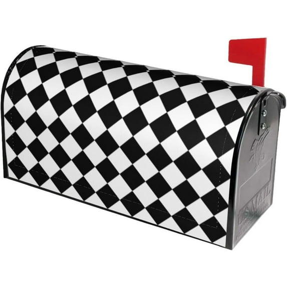 Black and White Racing Mailbox Covers, Magnetic Post Box Cover Wraps Standard Size 21x18 in for Garden Yard Decor