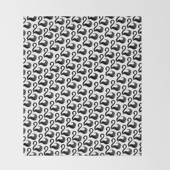 Black and White Repeating Swan Fleece Blanket, Polyester Fleece Fabric, 280 GSM, Allover Bird Pattern