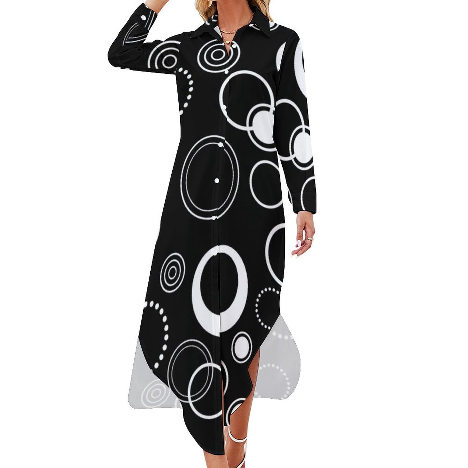 Women Black & White Check Lounge Shirt Dress