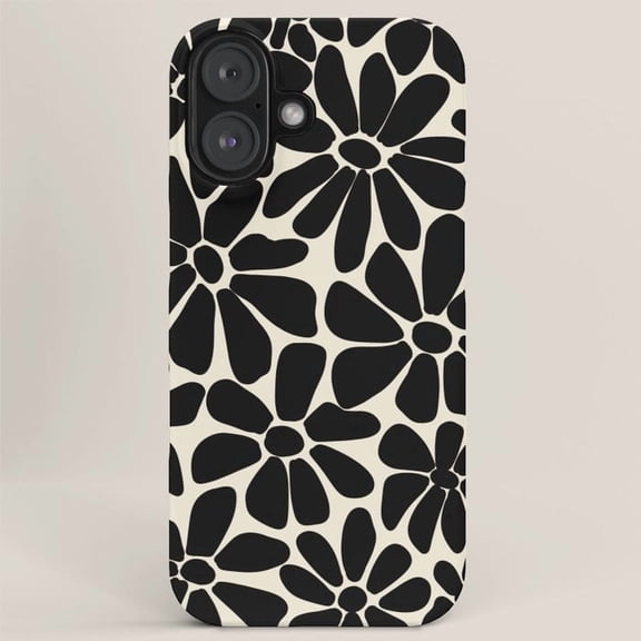 Black and White Retro Floral Art Aesthetic Phone Case for iPhone 12–17 V13171