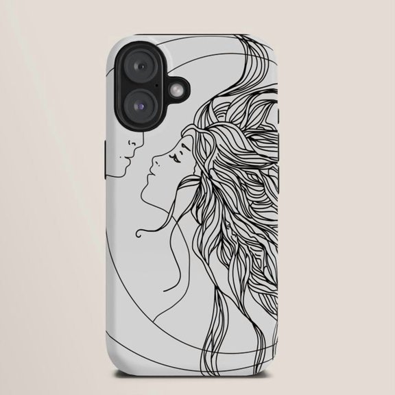 Black and White Romantic Couple Line Art Tough Case for Apple iPhone Series, Polycarbonate and TPU