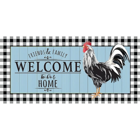 Evergreen Black and White Rooster Sassafras Indoor Outdoor Switch Doormat 10"x1'10" Black