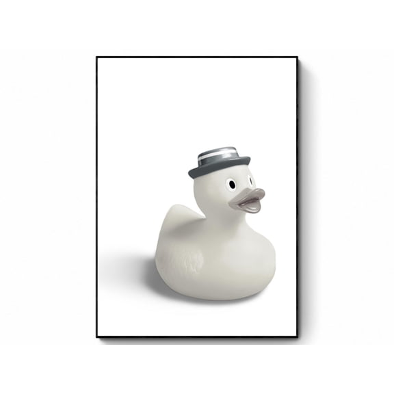 Black and White Rubber Duck Bathroom Wall Art, Stretched Canvas Size 12x18