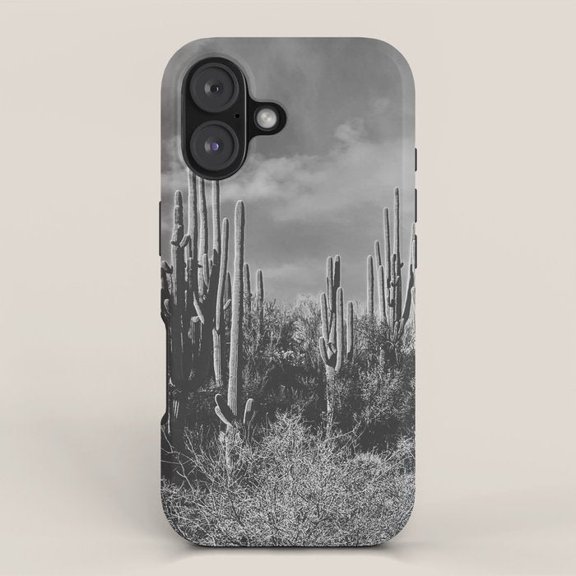 Black and White Saguaro Cactus Desert Tough Case for Apple iPhone Series, Polycarbonate and TPU