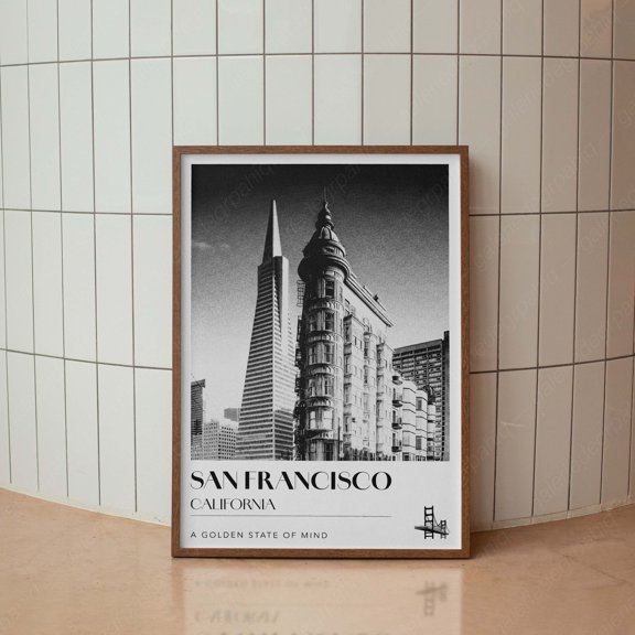 Black and White San Francisco Poster, Minimalist SF City Print, California Wall Art, Mid Century Modern Decor, Vintage Travel Art