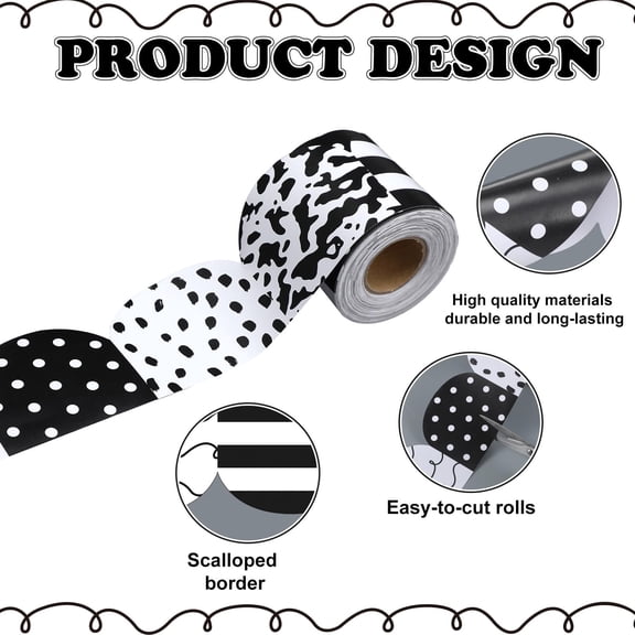 Black and White Scalloped Bulletin Board Border 5 Styles 50 Feet 7cm Height