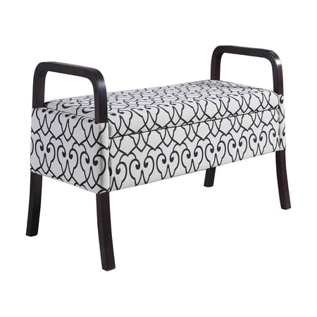 Black and White Scroll Wooden Storage Bench with Handles