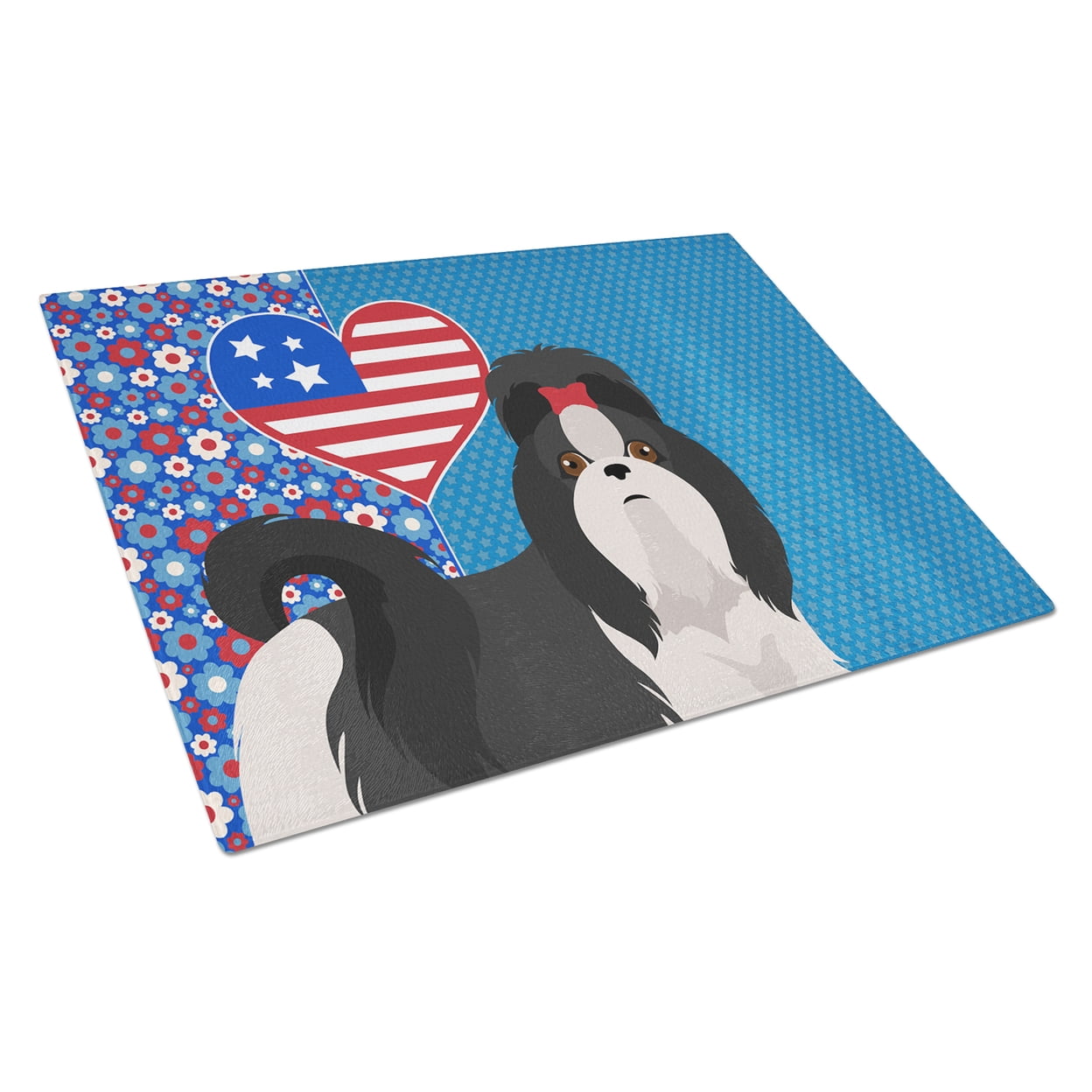 Black and White Shih Tzu Glass Cutting Board Large