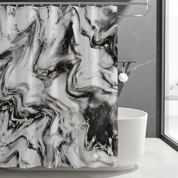 Black and White Shower Curtain, Abstract Marble Shower Curtain for Modern Bathroom Decor, Waterproof Fabric Shower Curtain Set with Hooks, 72 x 72