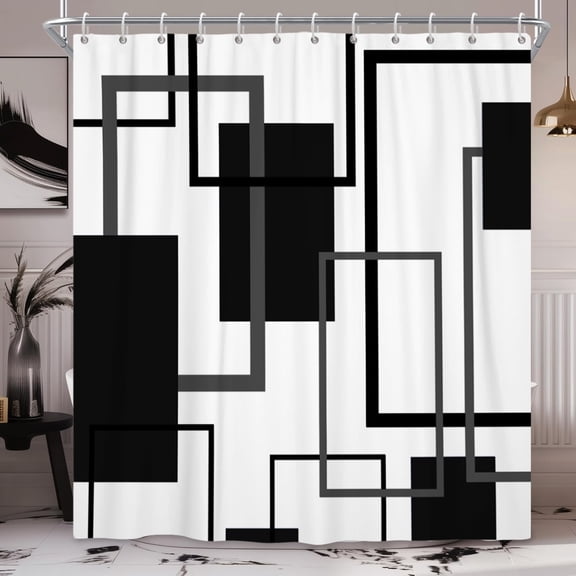 Black and White Shower Curtain Geometric Grey and Black Modern Abstract Shower Curtains for Mens Bathroom Decor Bath Curtain,72"x72"