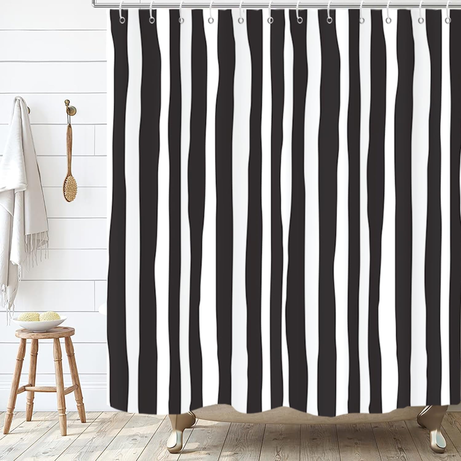 Black and White Shower Curtain, Striped Boho Minimalist Modern ...