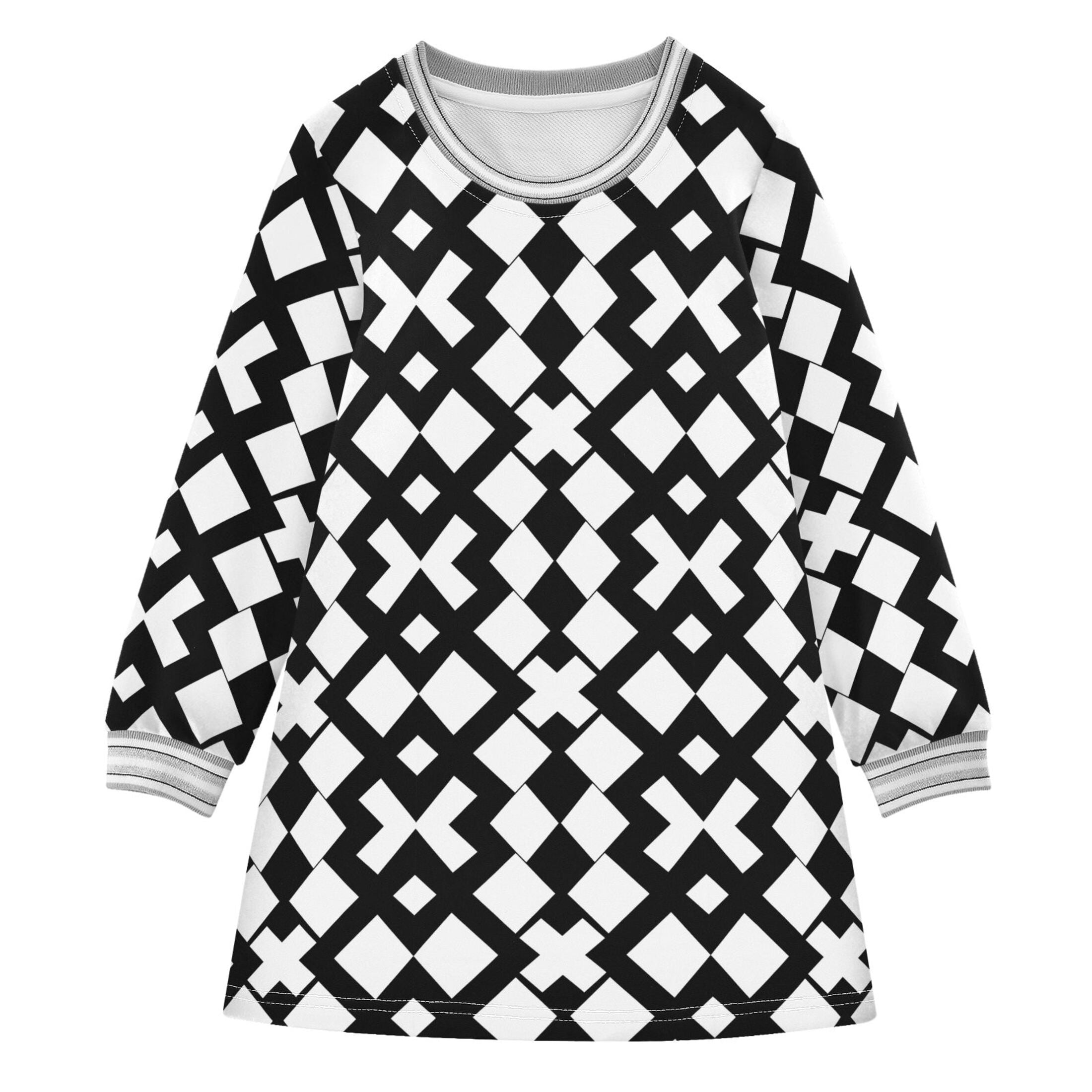 Black and White Simple Art Girl's Long-sleeved Dress A-line One-Piece ...