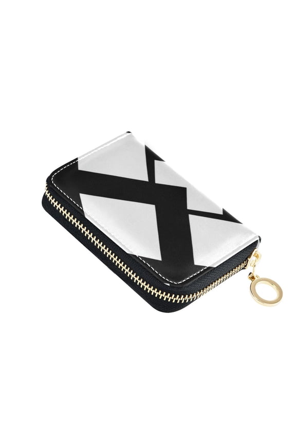 Black and White Simple Art Women's Credit Card Holder PU Leather Zipper Wallet RFID Blocking