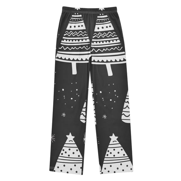 Black and White Simple Christmas Tree Pajama Pants Soft Lightweight Lounge Pants Bottoms Sleep Pants Warm Comfy