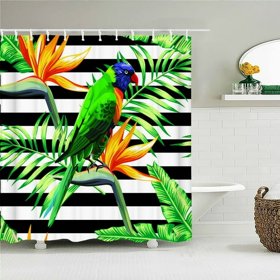 Black and White Simple Geometric Flowers Polyester Cloth Shower Curtains Decor Multi-size Waterproof Shower Curtain for Bathroom