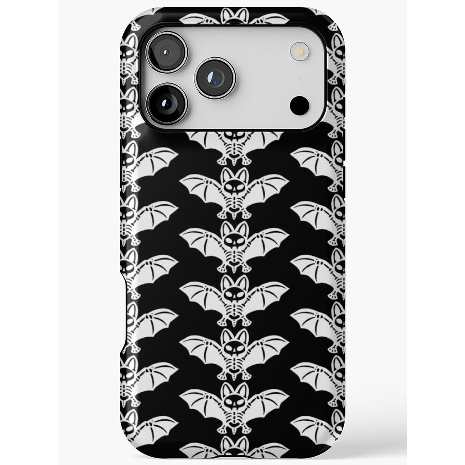Black and White Skeleton Bat Pattern Tough Phone Case, Dual-Layer ...