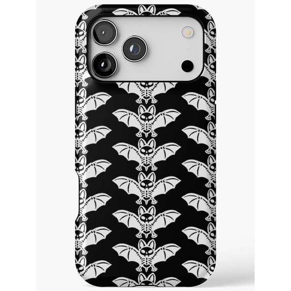 Witite Pattern Black and White Skeleton Bat Pattern Tough Phone Case, Dual-Layer ...