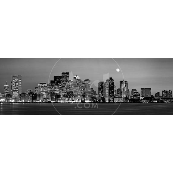 Black and White Skyline at Night, Boston, Massachusetts, USA, Scenic Unframed Photographic Print Wall Art Sold by Art.Com