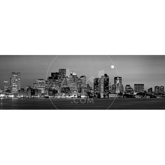 Black and White Skyline at Night, Boston, Massachusetts, USA, Scenic Unframed Photographic Print Wall Art Sold by Art.Com