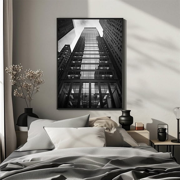 Black and White Skyscraper Poster: Modern City Building Photography, Size 16x24 UNFFRAMED F03.1.7l1957