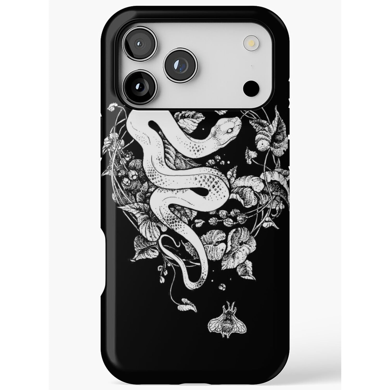 White Baby Python Snakes Black and White Snake, Flowers and Moth Tough Phone Case for Apple ...