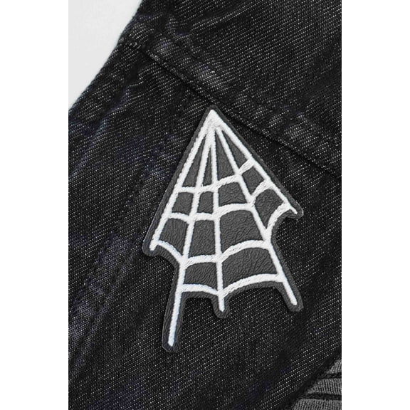 Black and White Spiderweb Faux Leather Embroidered Iron on Patch