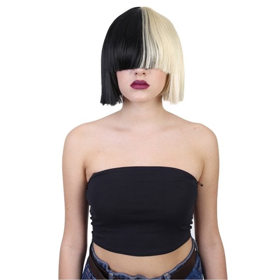 Black and White Split Dye Bob with Bangs, Multiple Color & Style Options | HPO