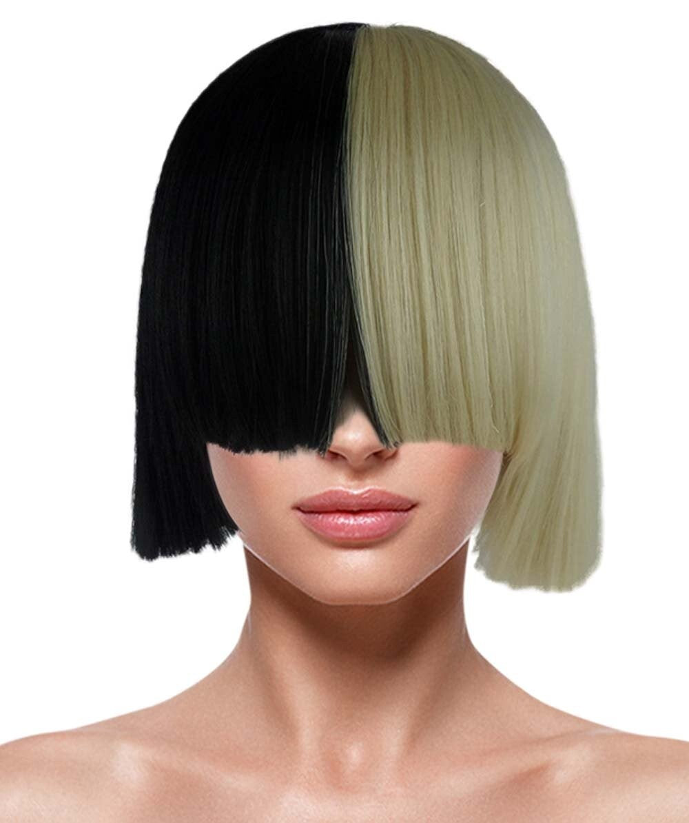 Black and White Split Dye Bob with Bangs Multiple Color Style