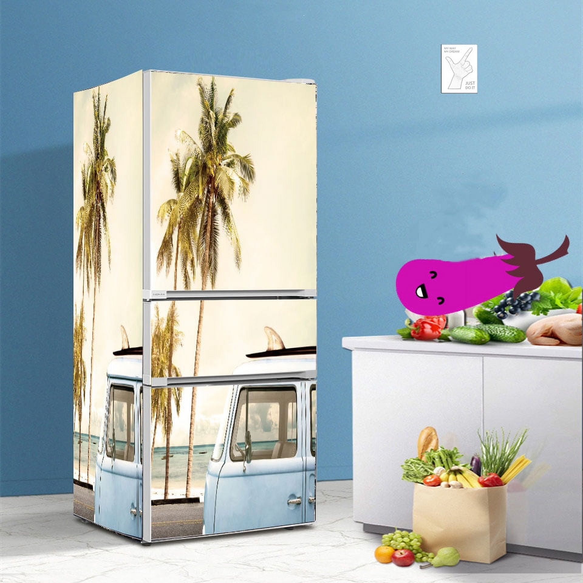 Black and White Street Car Background Refrigerator Sticker Waterproof