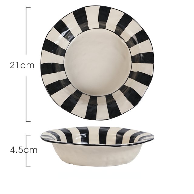 Black and White Strip Ceramic Tableware Porcelain Deep Dish Straw Hat