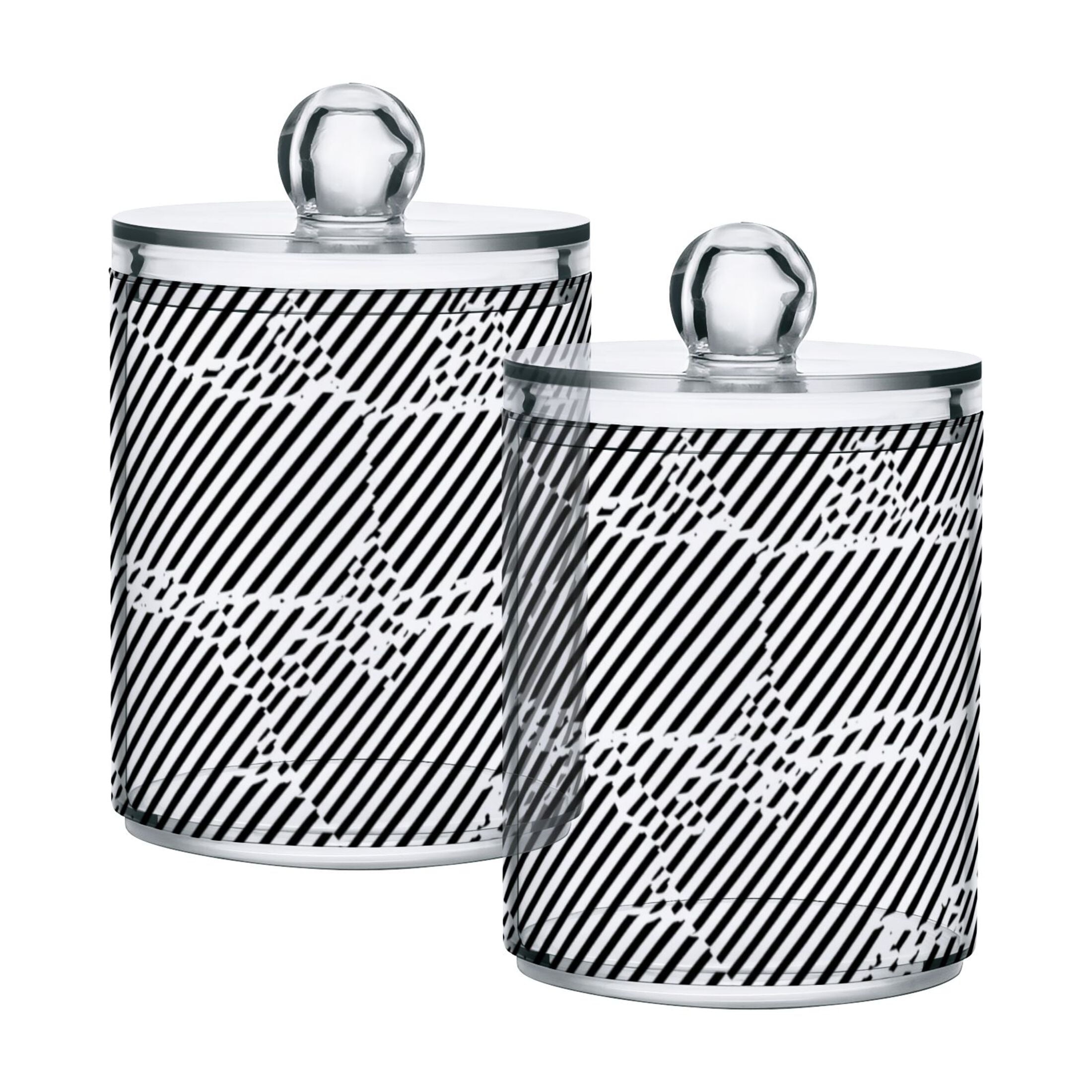 Black and White Stripe Design Cotton Swabs Cans Translucent Plastic ...