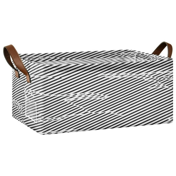Black and White Stripe Design Open Home Storage Bins Foldable Metal Frame Shelf Baskets 16.9x11.4x7.7in Water-Resistant