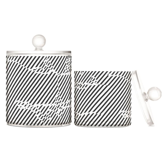 Black and White Stripe Design Translucent Plastic Cotton Swabs Canisters Large Medium Set