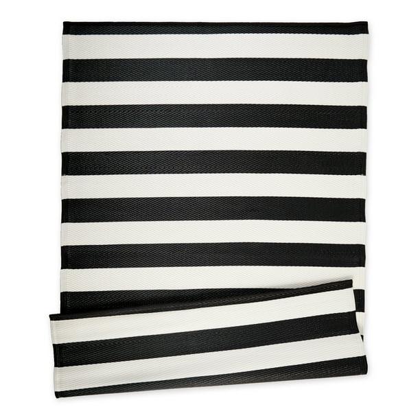 Black and White Stripe Outdoor Rug 4x6ft