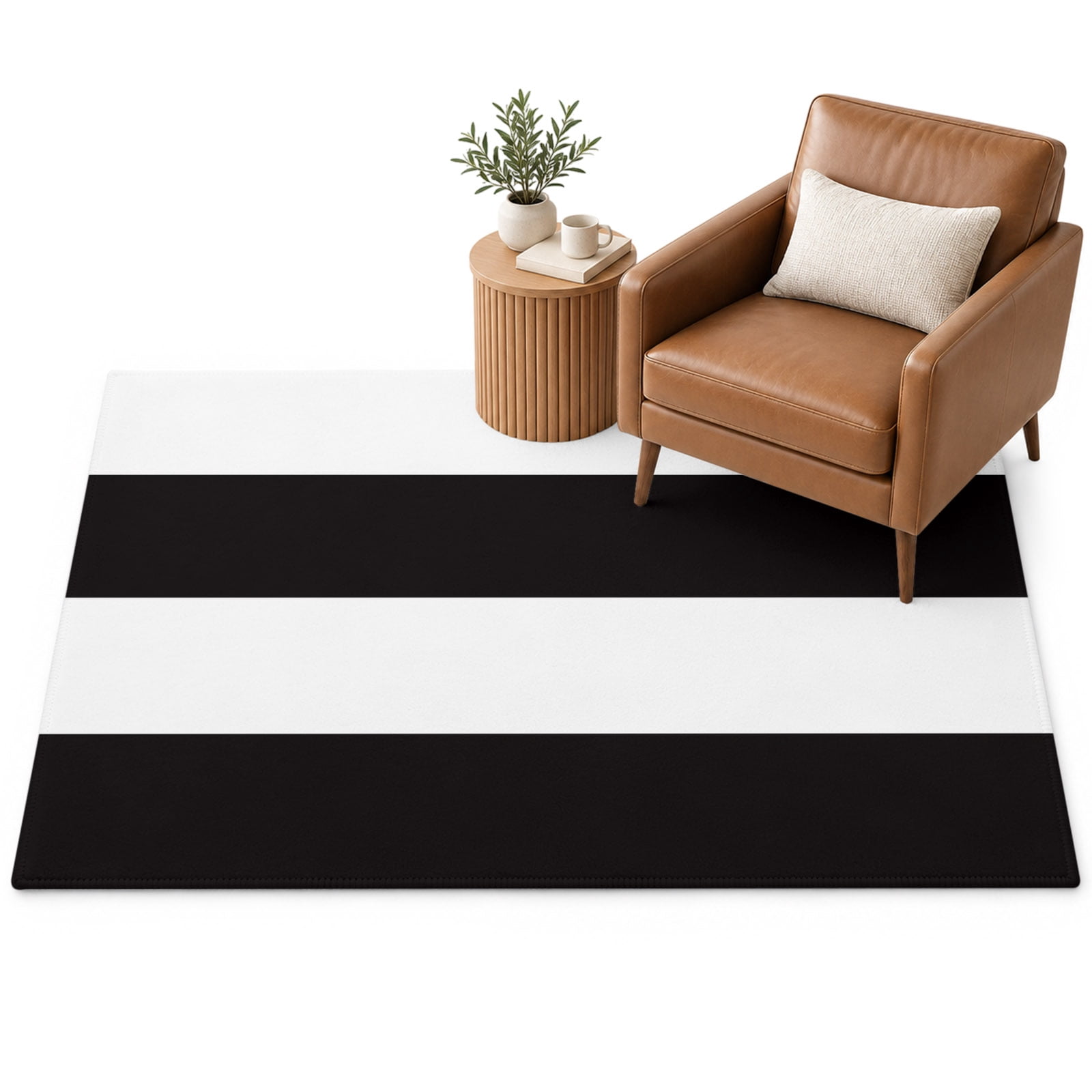 Black and White Stripe Pattern Area Rug 2.7'x5', Simple Style Soft Mat ...