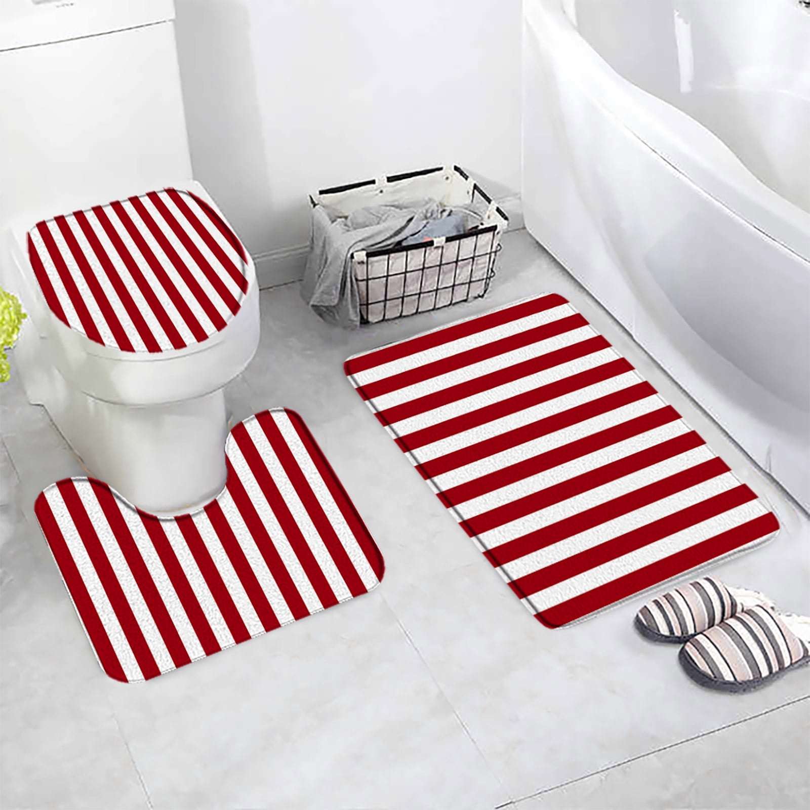 Black and White Striped Bath Mat Set Modern Minimalist Geometric Carpet